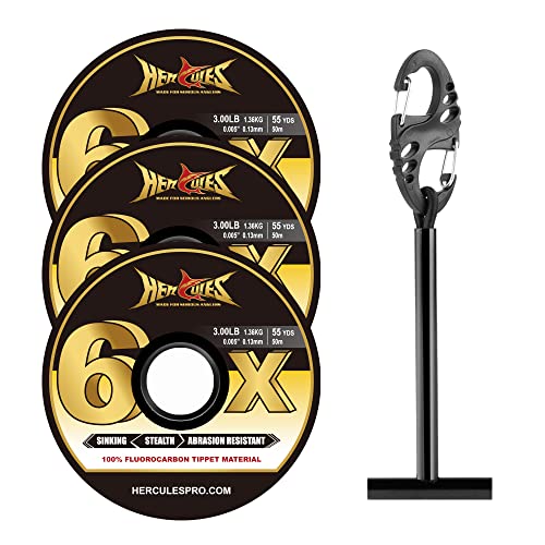 HERCULES Fly Fishing Tippet 3 Pack with Fly Tippet Holder, 55 Yards - color: Flourocarbon tippet 3pcs with tippet bar, size: 6X