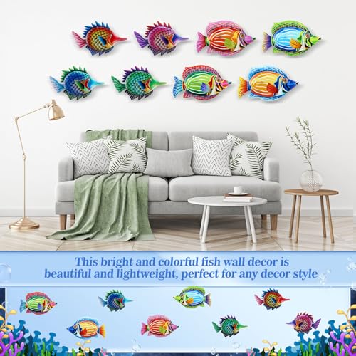Tandefio 8 Pcs Metal Wall Decor Wall Art Hanging Decorations Outdoor Indoor Sculptures for Garden Fence Pool Home Porch(Colored Fish) - style: Colored Fish
