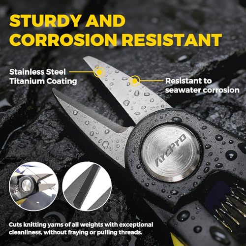 Titanium-Coated Fishing Line Cutter Saltwater Set, Fishing Scissors for Braided Line with Retractable Zinger & Thick Microfiber Towel, One-Hand Operation Anti-Rust Compact Braid Scissors