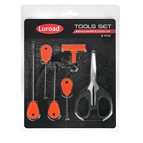 Carp Fishing Baiting Rigs Tool Kit Set, Luroad 6 in 1 Carp Fishing Tackle Kit, Including Hook Needle, Driller, Knot Puller, and Fishing Braid Line Scissors for Lures Bait Driller