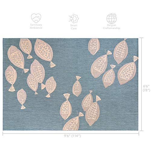 Gertmenian Indoor/Outdoor Flatweave Area Rug - 6x9 Medium, Stain & UV Resistant, Ideal for Deck, Patio, Poolside, Mudroom - Exotic Fish, Oasis, 22252 - color: Exotic Fish Oasis Green, size: 6'6" x 9'6" (Rectangular)