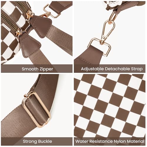Checkered Crossbody Bum Bags for Women Nylon Checkered Purse Checkerboard Fanny Pack - color: A03-caramel