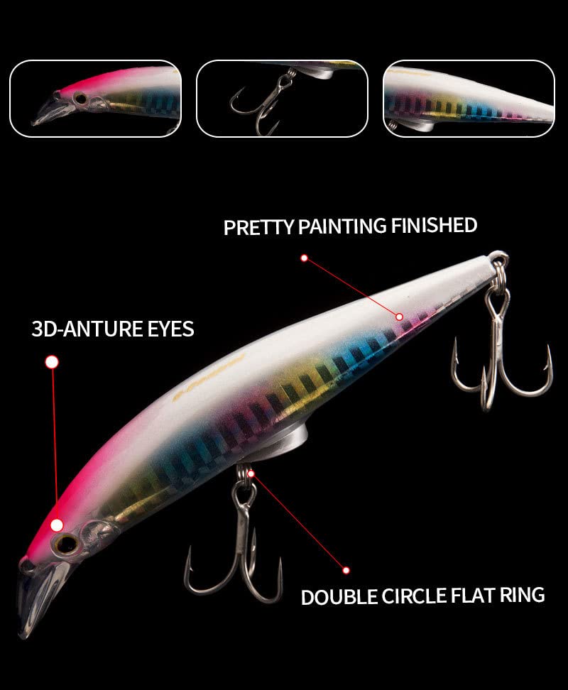 3pcs Sinking Bass Fishing Lures Saltwater Long Casting Laser Minnow Fishing Baits Hard Lure Fishing Kits Accessories (AH - color: AH1445A-5.5'' 1.6oz