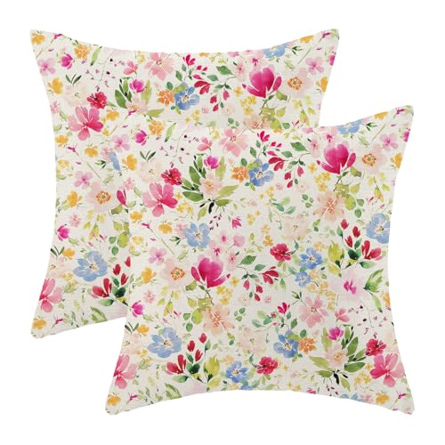 Spring Pillow Covers 16x16 Set of 2,Spring Colorful Flowers Throw Pillows Farmhouse Watercolor Floral Decorative Cushion Case Decorations for Home Couch Sofa Outdoor - color: Floral-b, size: 16" x 16" (Pack of 1)
