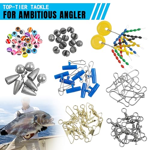 175pcs Fishing Tackle Box Kit Hooks Bobbers Sinkers Swivel Snaps Freshwater Saltwater Starter Set for Bass Trout Catfish Beginner Fishing Gift