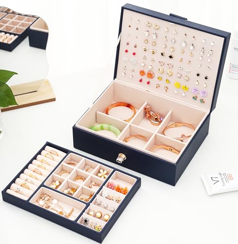 QBestry Womens Earring Jewelry Box for Girls Jewelry Earrings Organizer Box Earring Holder Organizer for Girls Jewelry Organizer Boxes for Women Girls Stud Earrings Organizers Jewelry Box Navy - color: Navy, size: Medium
