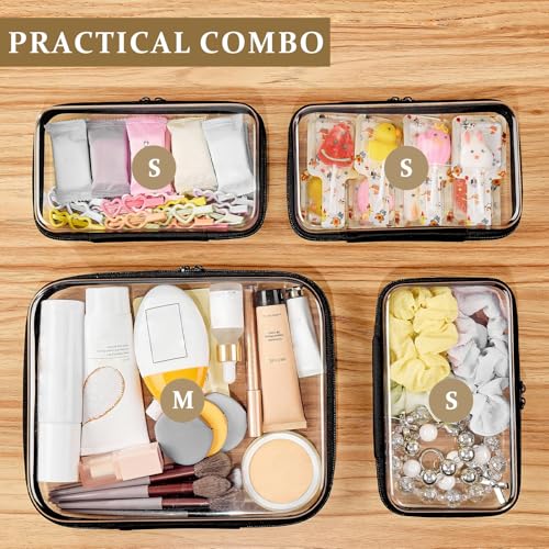 4 pcs Clear Zipper Pouches,Hard Shell Zipper Case, Toiletry Bag for Travel, CLear Diaper Bag, Toiletry Pouch, Travel Organizer, Cosmetic Bag,Toy Storage Bins (M+3S)(Black) - color: Black, size: M+3S