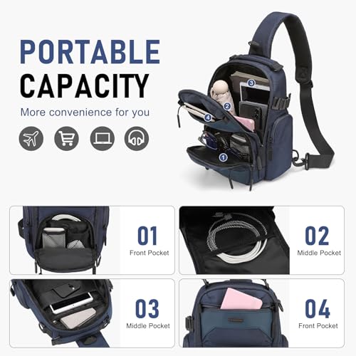 Sling Bag for Men, Travel Crossbody Bag for Men, Small Sling Backpack Shoulder Bag, High-Density Oxford Chest Pack for Hiking - color: Blue