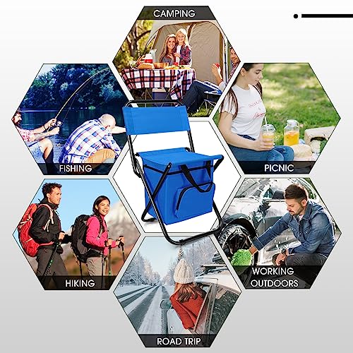 Jerify 2 Pcs Fishing Chair with Cooler Bag Multi-Function Foldable Compact Fishing Stool Hunting Chair Portable Backrest Stool with Folding Backpack for Finishing Camping Hunting Travel(Blue) - color: Blue