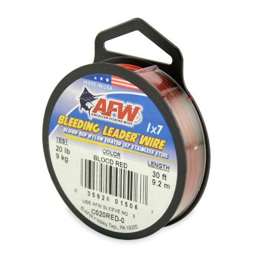 American Fishing Wire Bleeding Leader Blood Red Nylon Coated 1x7 Stainless Steel Leader Wire - size: 30 Feet, 20 Pound Test