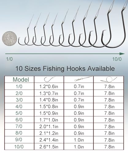 Fishing Circle Hooks Saltwater 50pcs Leader Hook Rigs for Catfish Bass With Offset Hooks - size: 2/0, 50 Pack
