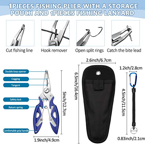 Skylety 200 Pcs Fishing Stainless Steel Split Rings, 50 Treble Hooks, Lure Tackle Connector Fishing Pliers, Fish Lanyard and 876 Lure Eyes for Tackle Fish - color: Blue