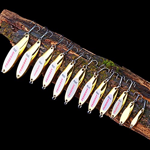 PROBEROS Fishing Spoons Lures Bass Baits Jigging Bait Tackle with Treble Hooks Hard Metal Spoon Fishing Lure Weight Pick 10 Pcs/Pack Silver Gold - color: 10PCS Gold, size: 18G-0.63OZ