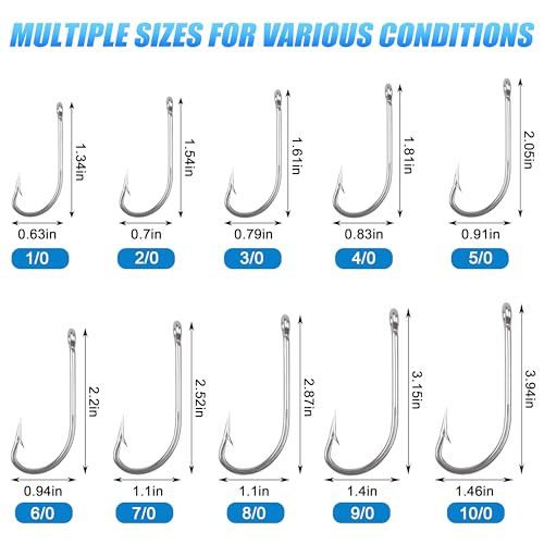Stainless Steel Saltwater Fishing Hooks - 50pcs O'shaughnessy Hooks Forged Long Shank J Fishing Hooks Extra Strong Fish Hooks for Trolling Sea Bass Striper Cod Bluefish Size 1/0-10/0 - size: 4/0-50pcs