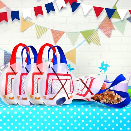 Shihanee 24 Pcs Ice Hockey Party Favor Bags Ball Themed Party Goodie Candy Snack Bags Sport Game Treat Handbags Ice Hockey Non Woven Gift Handbags for Sport Theme Supplies Birthday - style: Ice Hockey