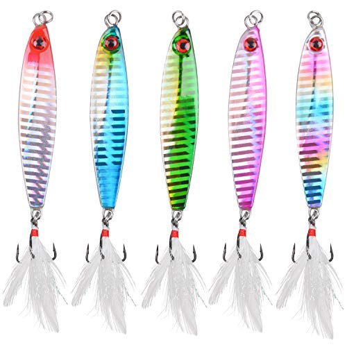Metal Jig Jigging Spoon Lures, 5Pcs/Box Vertical Diamond Jig Long Casting Trolling Spoon for Saltwater Surf Fishing Mackerel Striper Bluefish - size: 21g - 5Pack
