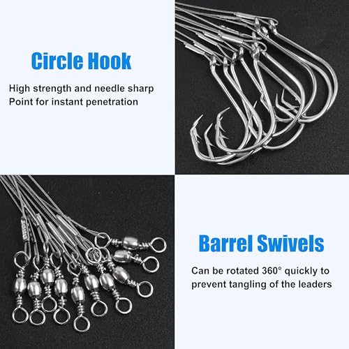 Circle Hooks Rigs Catfish Rig,20pcs Saltwater Fishing Hooks with Leader Catfish Hook Rigs Steel Wire Leaders Pre-Rigged Fishing Leader Hook Rigs for Catfish Bass - size: 7/0-20pcs