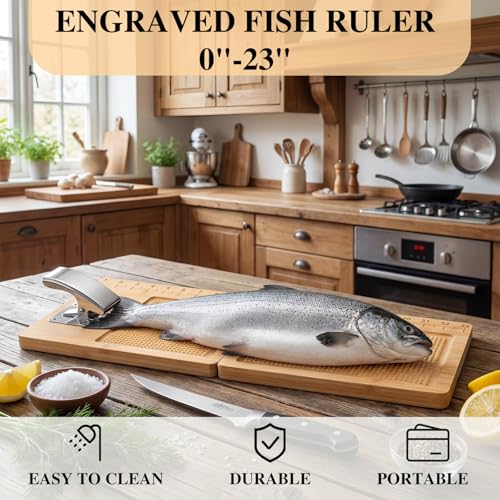 LemonRoad 2 Pcs Fish Cleaning Board with Clamp Foldable Fish Fillet Board Extra Large 24 Inches with Grippy Surface and Non-slip Bottoms Fishing Portable Measuring Table for Fishing Man Woman
