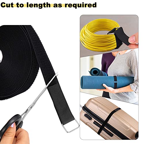 YMCRLUX 1"x32ft Hook and Loop Straps with 50 Metal Buckles, Adjustable Fastening Cable Straps, Cut-to-Length Cinch Strap, Reusable Nylon Securing Cord Ties for Organizer or Storage, 1 inch Wide, Black - size: 1in x 32ft Black