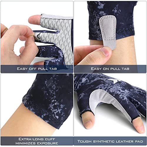 KastKing La Sal Fishing Gloves UPF50+ Sun Gloves UV Protection Fingerless Gloves Men Women for Outdoor, Kayaking, Rowing, Paddling, Canoeing, Hunting - color: B: Boulder Camo Obsidian, size: Large-X-Large