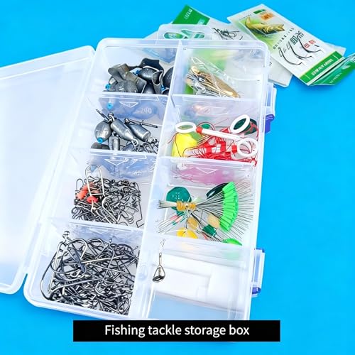 2 Piece Clear Plastic Tackle Storage Set, Adjustable Dividers Fishing Tackle Box + Small Hook Organizer Case, Detachable Compartments for Fishing Gear & Hooks Organization and Small Hardware