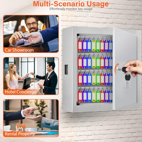 Nebakne 100 Keys White Key Cabinet, Anti-Theft Key Lock Box with Key Tags, Adjustable Key Organizer Wall Safe for Car Office House Garage Rental Business - color: White, size: 100 Key Hook