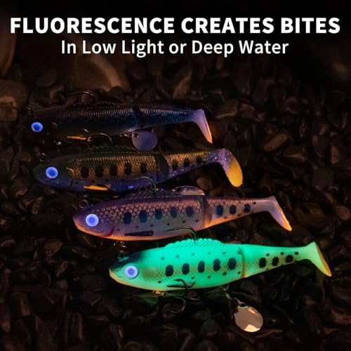 TRUSCEND Shadtale Easy Catch Soft Fishing Lures with BKK Hooks - Trembly Sinking and Vibrating Swim for More Bites, Pre-Rigged Swimbaits for Bass, Trout, Crappie, Walleye, Freshwater Saltwater Fishing - color: D1-3.5"-0.6oz