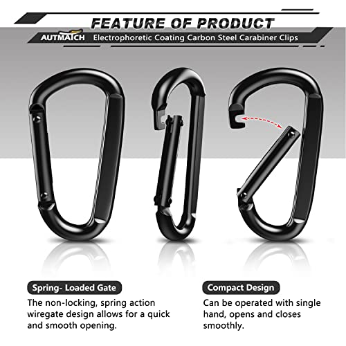 AUTMATCH Carabiner Clips, 3" Spring Snap Hook Caribeener Clips Buckle Pack Grade Heavy Duty Carabiners Quick Link for Camping, Fishing, Hiking, Traveling, 4 Pack - style: Carbon Steel - Platy Black