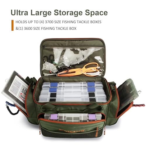 Fishing Tackle Box Bag - Fishing Bags for Saltwater or Freshwater (#Green) Fishing Tackle Bags - Padded Shoulder Strap - Tackle Bag for 3600 3700 Tackle Box - color: Green-Large (20"L*11.8"W*9.8"H)