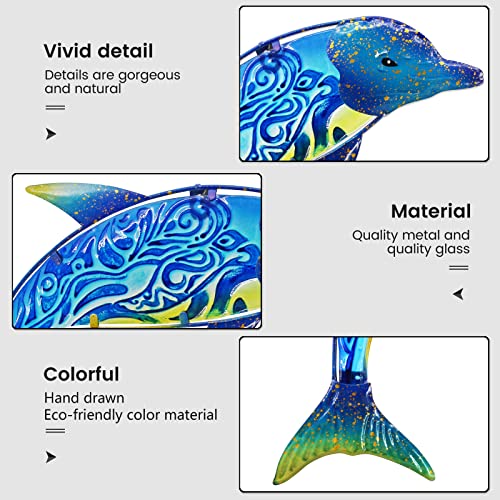 John's Studio Dolphin Wall Decor Outdoor Metal FIsh Sea Hanging Art Glass Sculptures Home Ocean Theme Decorations for Living Room, Bedroom, Yard, Fence and Patio - 17.5 Inches - color: Dolphin