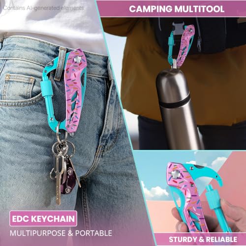 6-in-1 Multitool with Folding Pocket Knife, Bottle Opener, Window Breaker and Screwdriver, Pocket Multi Tool, Gifts for Men Women, Survival Gear for Camping Hiking - color: Macaron
