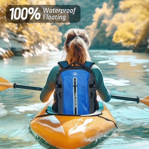 Trudave Waterproof Backpack, Waterproof Submersible Backpack, Floating TPU Coated Dry Bag with Airtight Zipper for Kayak, Fishing, Boating, Hiking (30L) - color: Blue, size: 30L