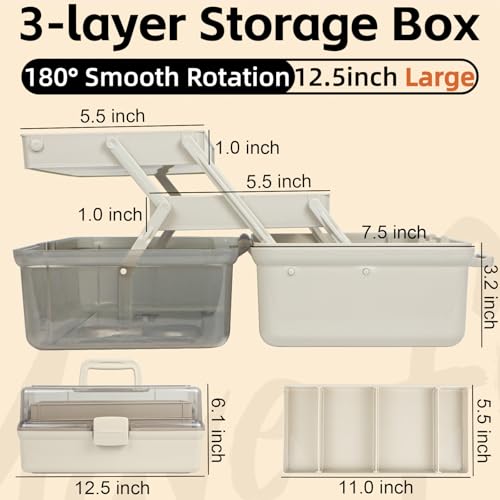 TERGOO 12.5in 3-Layer Multipurpose Craft Organizers and Storage with Adjustable Dividers, Portable Tackle Box, Folding Art & Craft Case for Medicine, Tool, Sewing Organizer (Brown) - color: Brown, size: Large