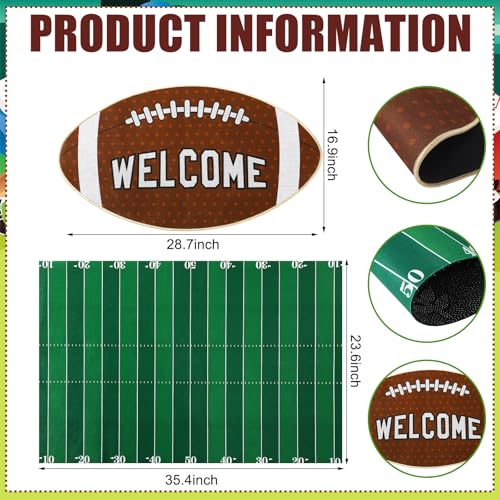 Tinideya 2 Pcs Football Door Mat Set, Layered Welcome Mat with Field Rug, Non Slip Front Porch Decor for Entryway, Patio, Outdoor, Football Season Gift - size: 16 x 28 Inch,24 x 35 Inch, style: Football