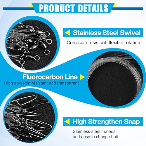 Fluorocarbon Fishing Leader, 12/24pcs Fluorocarbon Leader Line with Swivels Snap Invisible Fishing Wire Leader Connect Tackle Lures Bait Hooks for Saltwater Freshwater - size: 40lb, style: 12pcs