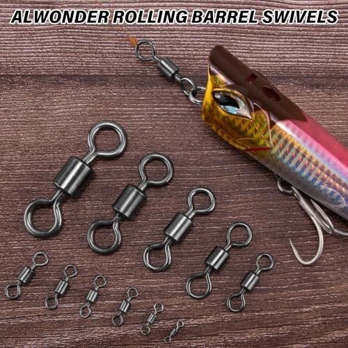 Alwonder Fishing Barrel Swivels, 40 to100-Pack Swivels Fishing Tackle Freshwater Saltwater Swivel Rolling Swivel Heavy Duty Stainless Steel Lures Leaders Line Connectors Terminal Tackle - size: #7(49LB)-100 Pack