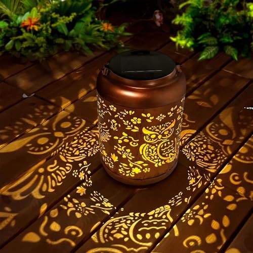 HONGLAND Solar Lanterns Outdoor Gifts for Women, Waterproof Hollowed-Out Owl Design with Warm White LED, Auto On/Off Solar Hanging Lights for Garden, Patio, Porch Decor - color: Owl