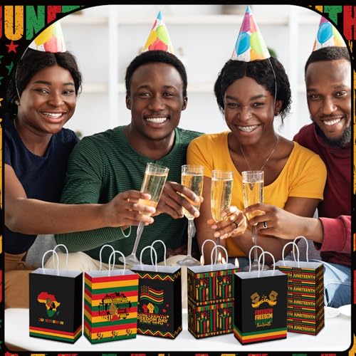 Kosiz 24 Pcs Juneteenth Gift Bags with Handles Bulk Juneteenth Party Favor Bags Black History Month Freedom Day Goodie Bag African American Independence Day Decor Gift for June 19th Party Supplies - style: Juneteenth