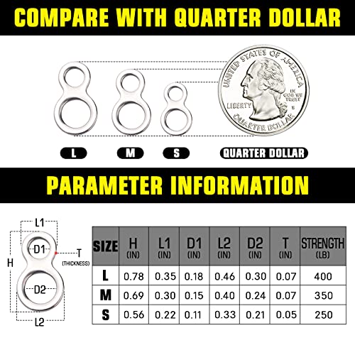 AMYSPORTS Lure Connector Solid Rings Fishing Stainless Steel Jigging Ring Kit High Strength Jigging Ring Fishing Saltwater Freshwater - size: SizeM (350lb) 25 pcs