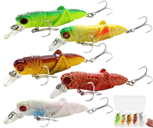 Bass Fishing Lure Lures Kit-Jerkbaits for Shallow Diving Crankbait 45-Degree Bill 3D Eyes,Loud Rattle Saltwater Catfish Trout Lure Artificial Crankbait - color: 5pcs grasshopper fat hardbait lures with bill