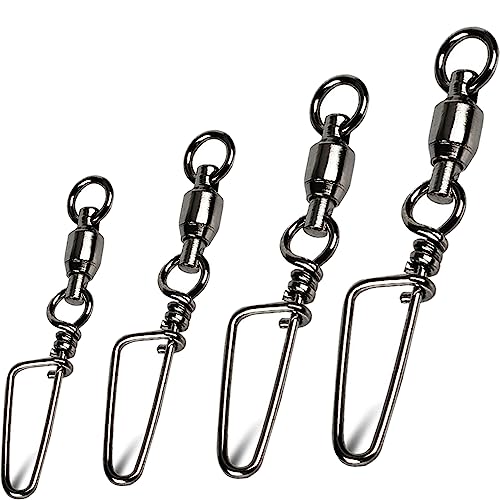 Snap Fishing Swivels Ball Bearing Black Nickel Ball Bearing Swivels Saltwater Heavy Duty Barrel Swivels for Freshwater Saltwater Fishing - size: Size 4+4 (90lb) 40 Pcs