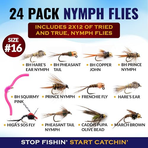 RoxStar Fishing Fly Shop, Premium Stimulator Dry Fly Assortment, Emerger Hatch Pack, Nymph Fly Hatch Pack for Trout and Bass - color: Nymph Hatch Pack (Size #16)