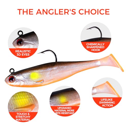 5/6Pcs Easy Catch Pre-Rigged Soft Lures,Baits for Bass Fishing - Jig Heads Soft Plastic Walleye Lures, Fishing Bait for Saltwater & Freshwater - color: 3.5",0.42oz,Yellow