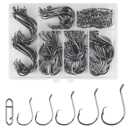 Circle Hooks Freshwater Saltwater Fishing Hooks 2X Strong High Carbon Steel Offset Catfish Fishing Hooks, Variety of Different Sizes - color: 160pcs hooks clips kit