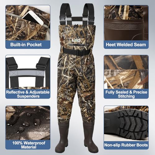 LHG Fishing Waders Waterproof Bootfoot Chest Waders 2-Ply 420D Nylon/PVC Duck Hunting Wader for Men Women - color: Camo, size: 13