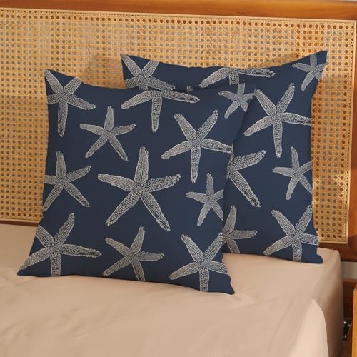 Navy Blue Coastal Pillow Covers 16x16 Inch 2 Pcs Sea Starfish Decor Throw Pillows Nautical Beach Ocean Themed Summer Outdoor Holiday Decoration Pillowcase Linen Cushion Cover for Couch Sofa - color: Navy Blue Starfish, size: 16" x 16" (Pack of 2)
