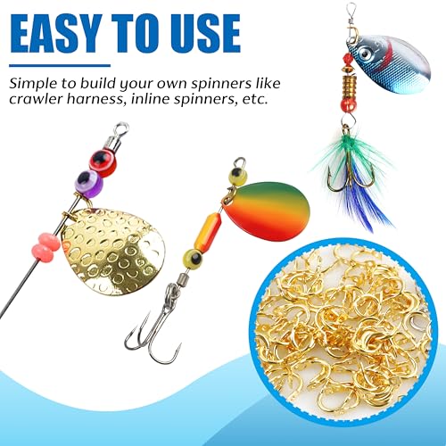 Shaddock Fishing Spinner Clevis Kit, Quick Change Spinner Easy Spin Clevis for Lure Making Spinnerbait Parts Crawler Harness Spinner Supplies Walleye Rig Accessories Freshwater Saltwater - color: Brass-240pcs
