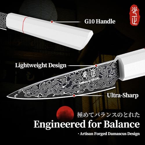 DRGSKL Damascus Fruit Knife 3.5 inch - VG10 Paring Knife for Precision Cutting - Small Kitchen Knives with Japanese G10 Handle - In Gift Box - size: 3.6 inch