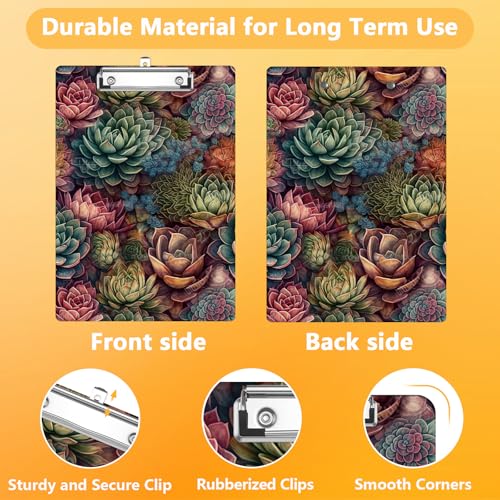 Succulent Cactus Clipboard, Decorative Clip Board with Metal Clip Cute Plastic Clipboards A4 Standard Size 8.5" x 12.5" for Nurses, Students, Office - color: Succulent