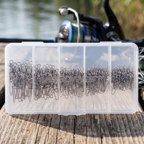 110PCS Stainless Steel Barrel Snap Swivel Fishing Accessories, Premium Fishing Gear Equipment with Ball Bearing Swivels Snaps Connector for Quick Connect Fishing Lures